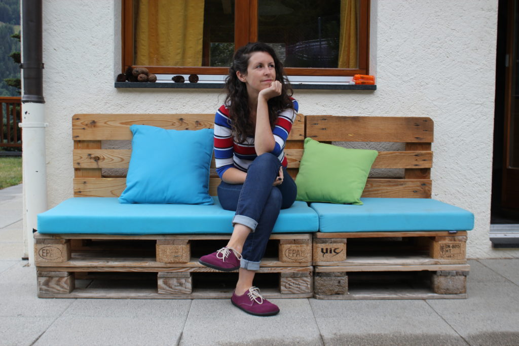 Woman outside wearing Belenka City Plum shoes